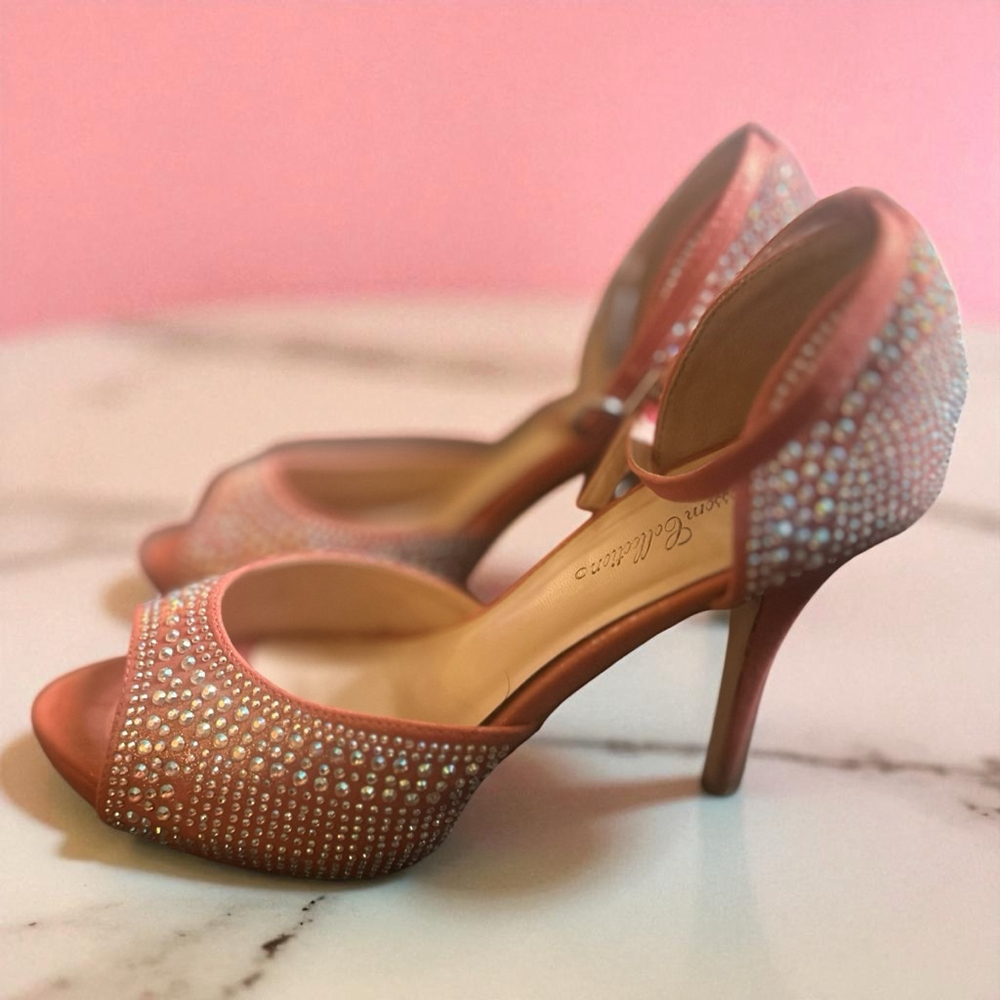 Women's De Blossom Collection Coral Iridescent Rhinestone Heels US 9